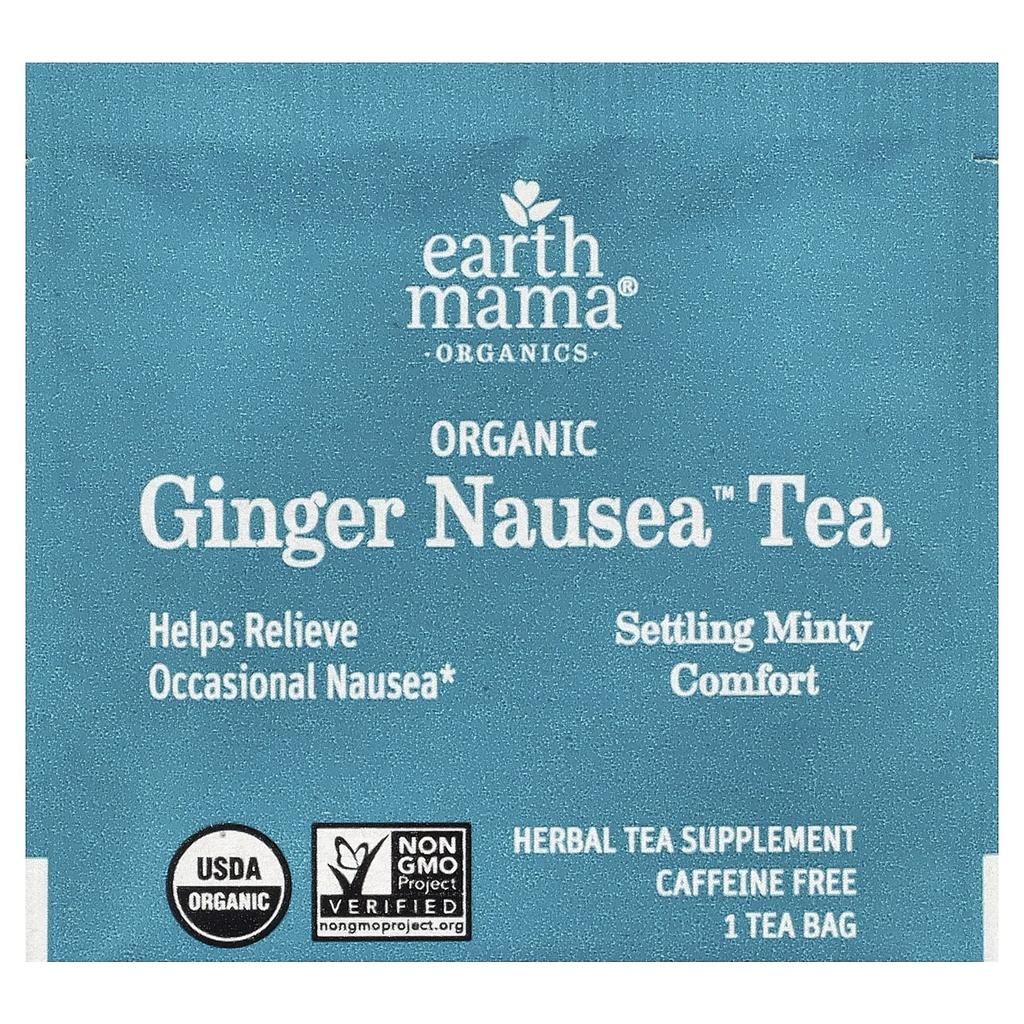 Earth Mama, Organics, Organic Ginger Nausea™ Tea, Settling Minty Comfort, Caffeine Free, 16 Tea Bags, 0.96 Oz (27.2 G)