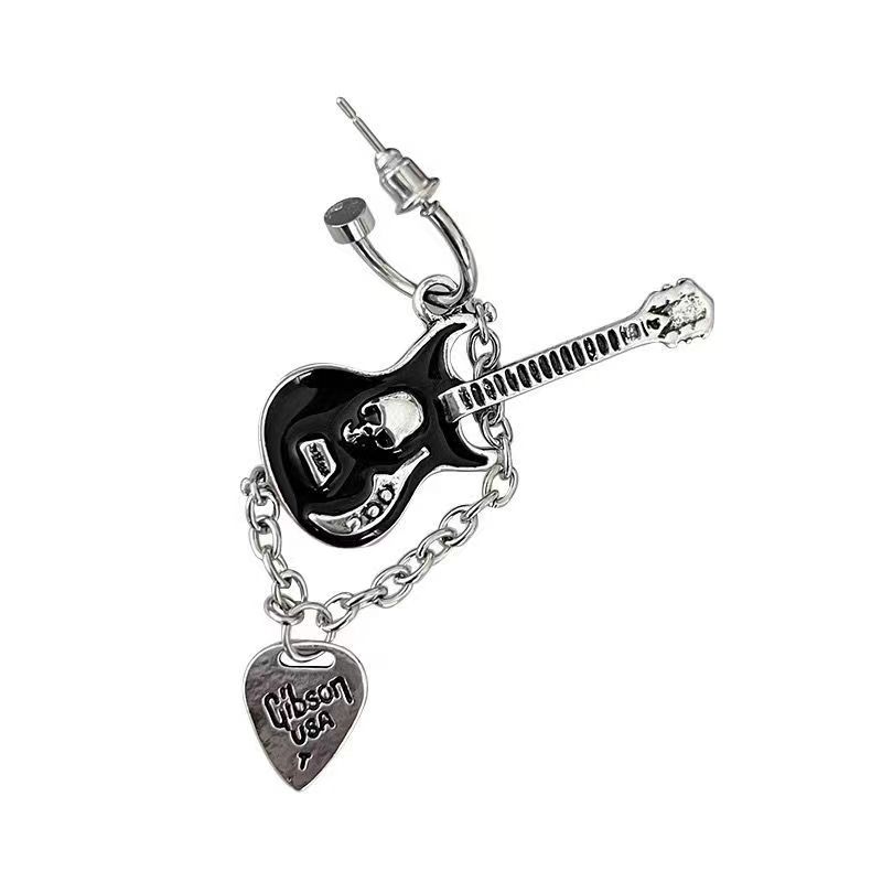 Dark Punk Skull Black Rock Guitar Y2K Earrings