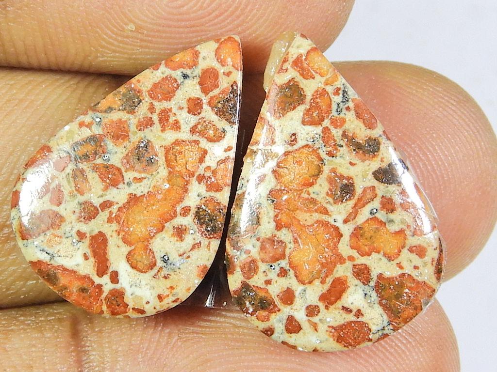 Natural Poppy Jasper Matched Pair Pear Cabochon Loose Gemstone 14X21X03 MM SK-153