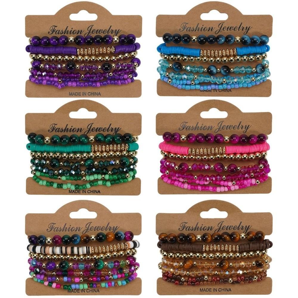 7 PC/Set Handmade Beads Bracelet Set Elastic Rope Hand Chain New Stackable Bangles Set Gifts