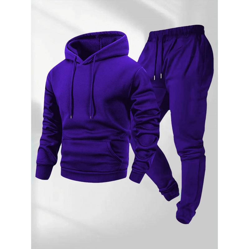 250g Men's Trendy Sports Hoodie & Sweatpants Set - Plain Color
