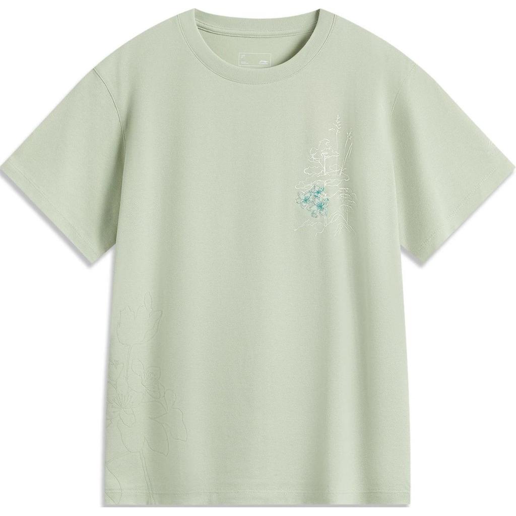 Li Ning Sports Lifestyle Series Printed Casual Comfortable Round Neck Short Sleeve T-Shirt Women T-Shirts Desert-Green AHSU504-2