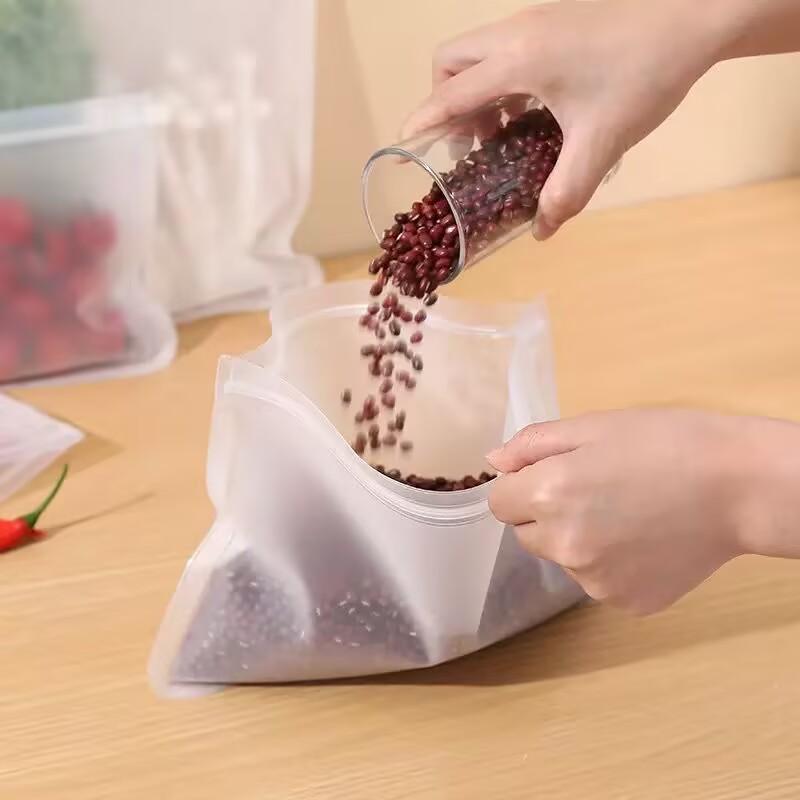 10Pcs Silicone Food Storage Bag Leakproof Reusable Stand Up Zip Shut Bag Cup Fresh Bag Food Storage Bag Fresh Wrap Silicone Bag