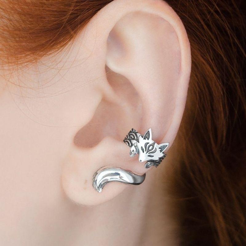 New Trendy Fox Shape Clip Earrings For Women Antique Silver Color Ear Cuff Girl Statement Jewelry