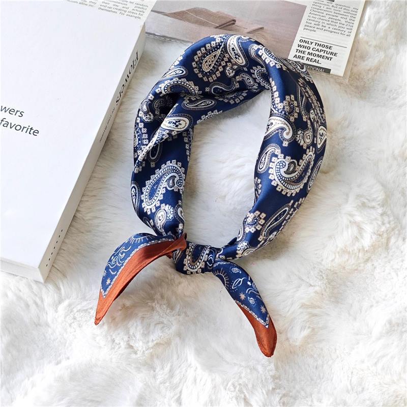 Zhang Ruonan same 100% mulberry silk 53 silk satin navy blue cashew nut square scarf women s spring and autumn high-end silk scarf standard