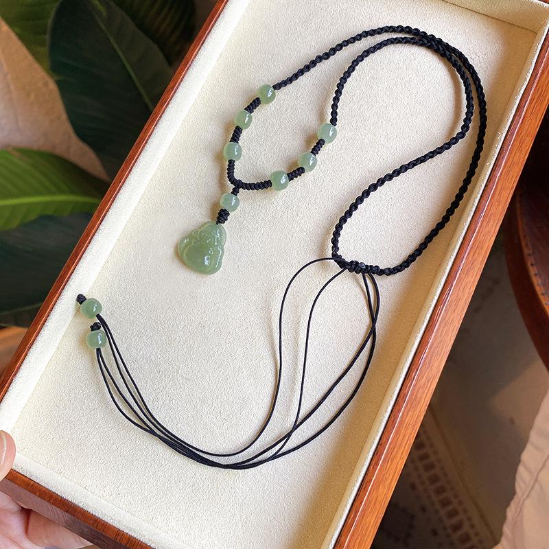 Natural Hetian Jade Buddha Pendant, Maitreya Buddha Handmade Woven Jade Necklace, Women's Jade Pendant, Birthday Gift