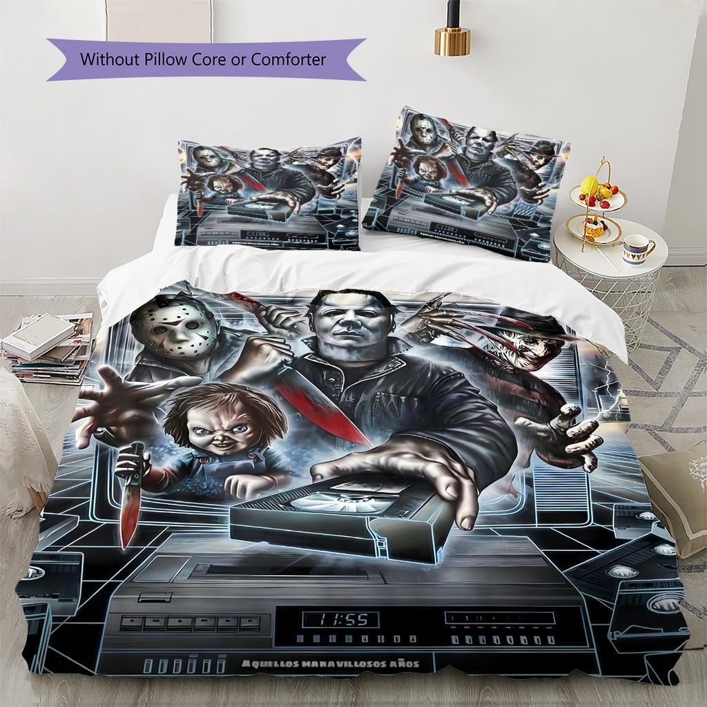 Horror Killer Pattern Bedding Quilt Set Quilt Cover Pillowcase Home Decoration Gift (1 * Duvet Cover + 2 * Pillowcase, Without Core)