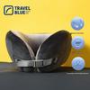Cuscino da viaggio blu a forma di V in memory foam per il collo