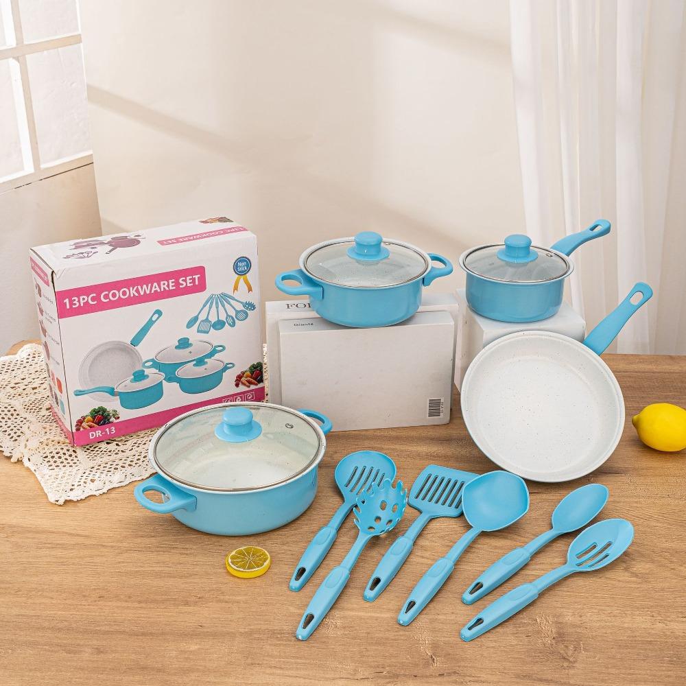 13pcs Kitchenware Wok Soup Pot Non Stick Frying Pan Durable Cookware Set  Household
