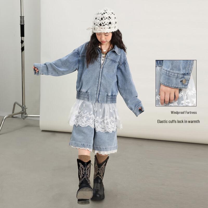 LUSON Girls' Short Washed Denim Jacket