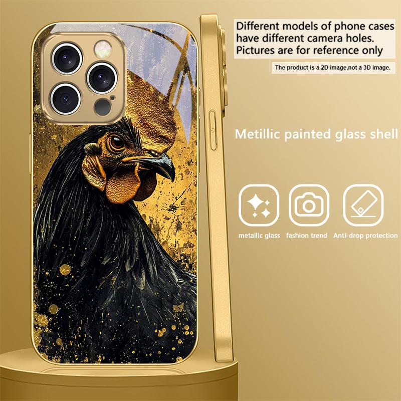 Brave Golden Rooster For IPhone 17Pro Max 16 17 Pro 15 Pro 14 13 Plus 12 Mini 11Pro Max XR 16E 17 Air Golden glass phone case