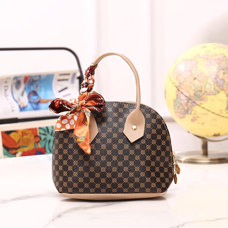 

Bag women s fashion trend silk scarf shell bag new versatile printed chain women s bag хаки