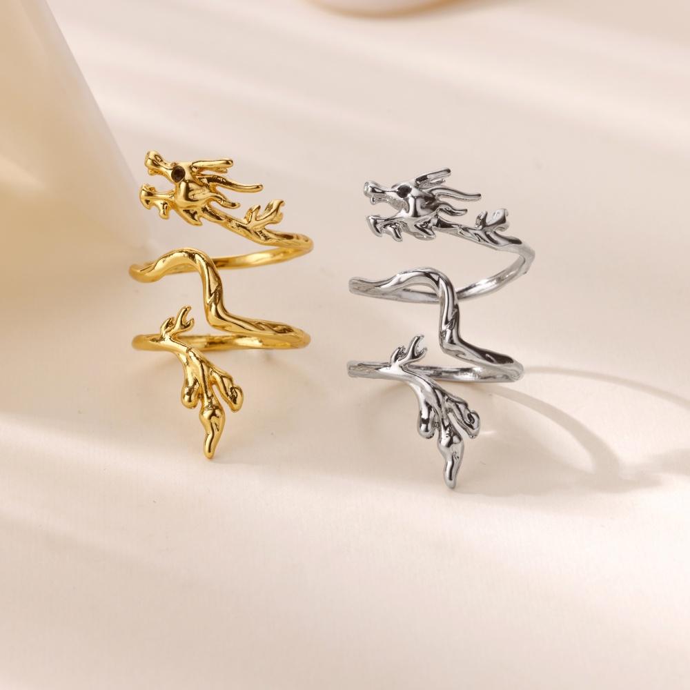 Vintage Dragon Rings For Women Gold Color Punk Opening Adjustable Dragon Ring Hip Hop Jewelry Accessories Gifts