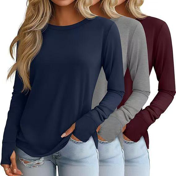 Autumn 2025 European & American Women s Long Sleeve Round Neck T-shirt - Elegant & Commuter Style Large