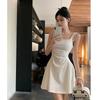 YYFS Moda feminina verão primavera cor sólida estampa sem mangas gola quadrada cintura alta vestidos casuais