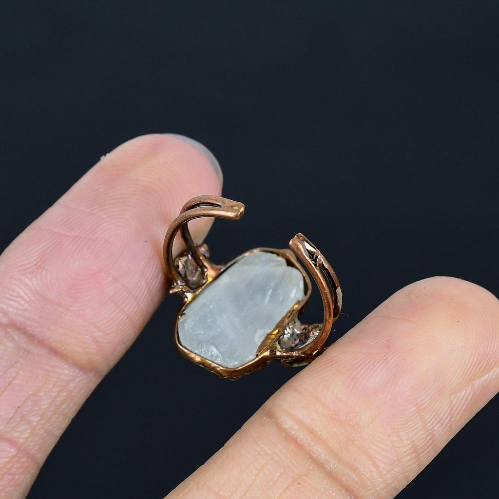 Clear Quartz Handmade Gemstone Ring, Copper Electroformed Ring Antique Jewelry, Adjustable Ring Engagement Gift