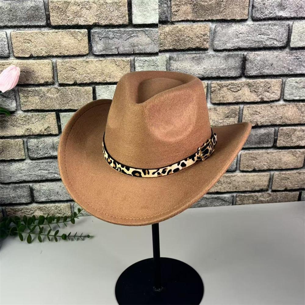 European and American Fashion Leopard Print Tibetan Woolen Top Hat Female Gentleman Jazz Hat Western Cowboy Hat Knight Hat Male
