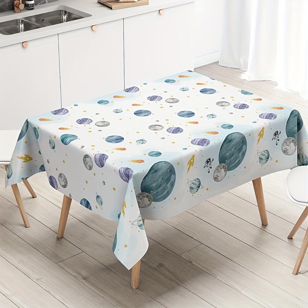 1pc Watercolor Outer Space Planet Print Tablecloth, Dining Table Cover for Kitchen Restaurant Home
