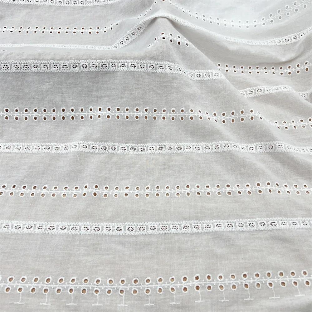 2Yards 130cm Width White Pure Cotton Hollowed-out Embroidered Fabric, Water-soluble Shirt Cotton and Skirt Fabric BL-369