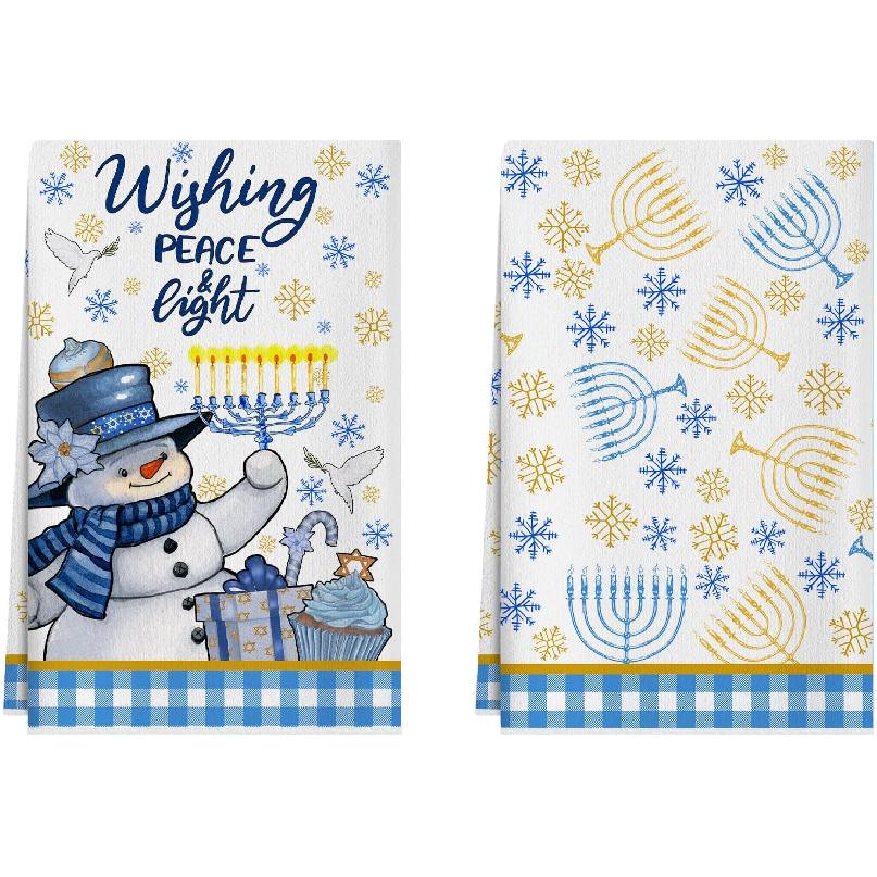 XCHI Hanukkah Snowman Chanukah Menorah Snowflakes Kitchen Towels Dish Towels 18x26 Inch Home Kitchen Decorations Hand Towels Set of 2 Drying
