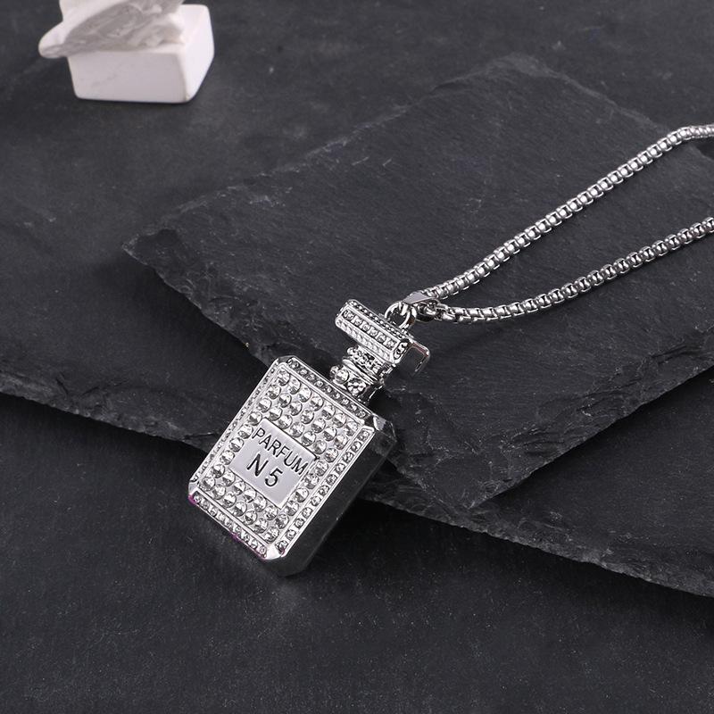 Creative Personality Sweater Chain Female Hip-hop Dance Fashion Perfume Bottle with Diamond Pendant Long Necklace Male Accessories
