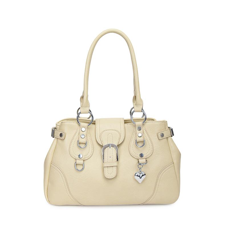 

Korean Retro Motorcycle Bag Stylish Rivet Decoration Magnetic Snap Handbag Women s Solid Color Large Capacity Shoulder Bag
