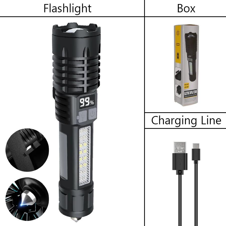 Ultra Bright LED Flashlights Portable Type-C Rechargeable Long Range Zoom Torch 2000LM Outdoor Tactical Lantern Camping Fishing