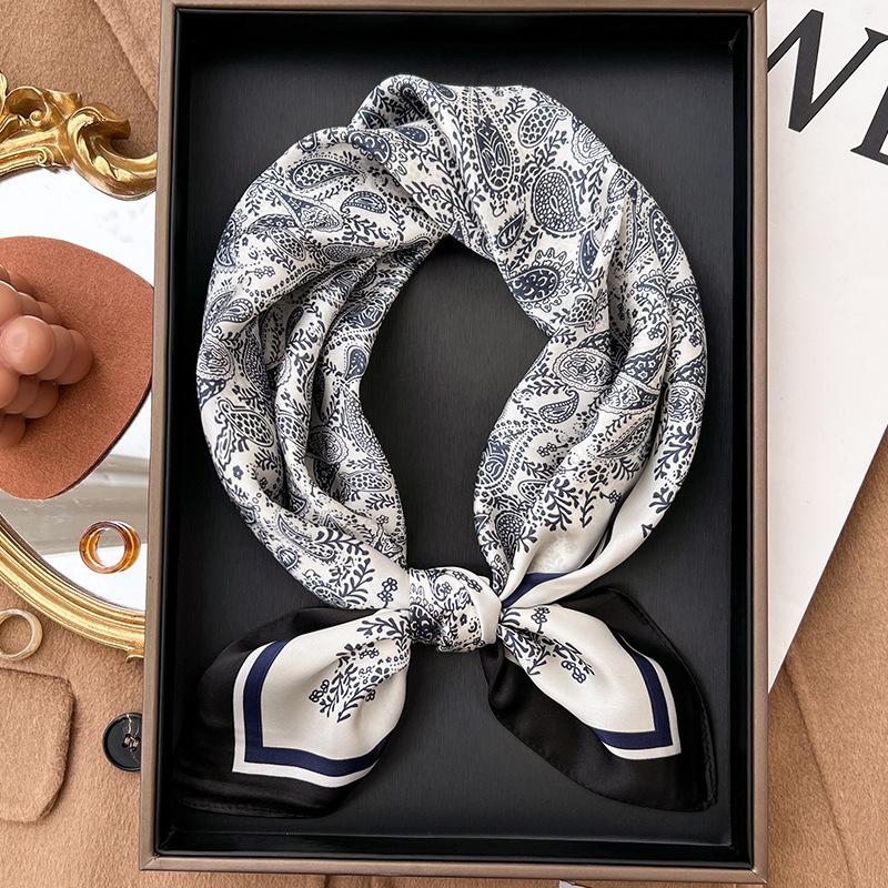 

Клетчатый шелковый квадратный шарф Женский атласный платок-шаль Хиджаб Женская повязка для волос Наручный Роскошный головной платок 70*70см Эшарп Бандана