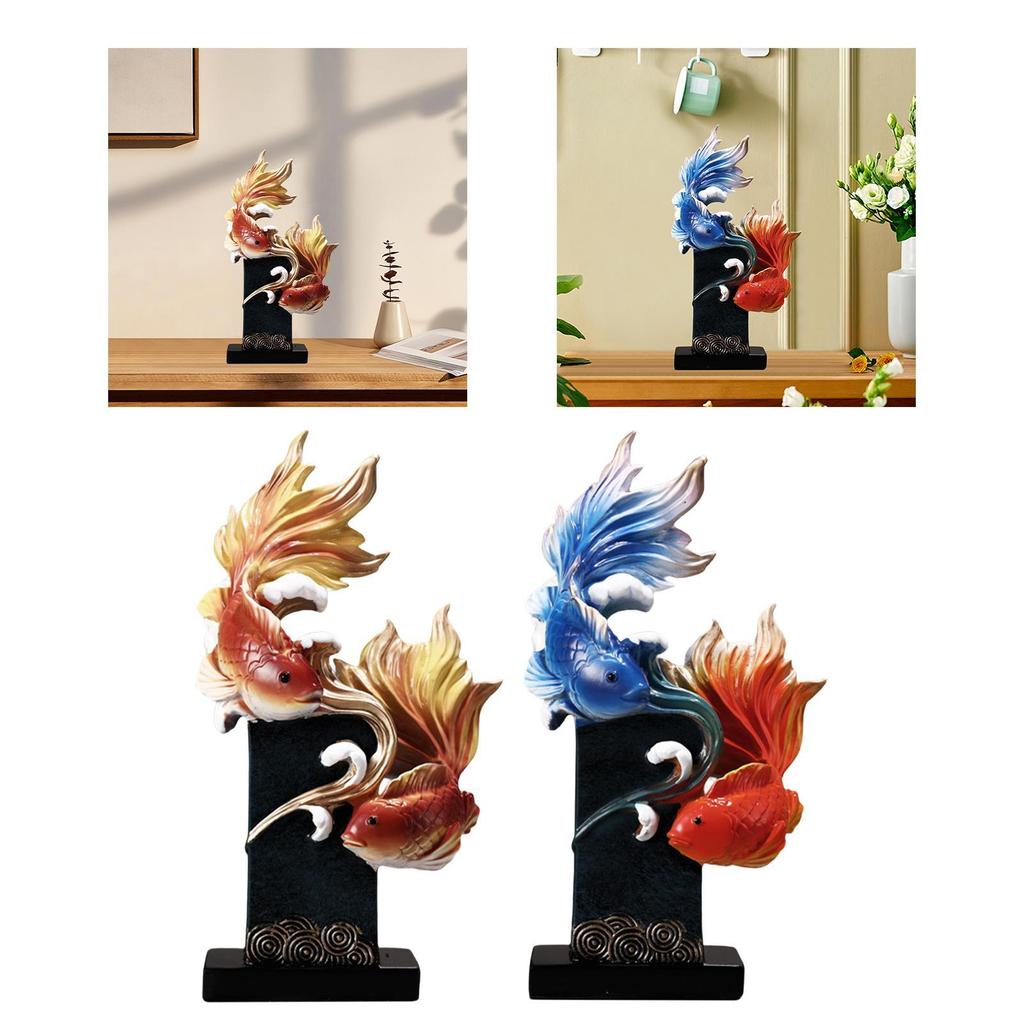 Feng Shui Carp Statue Desktop Ornament Figurine Creative Chinese Feng Shui Fish Resin Fish Statue for Bookcase Shop Cabinet
