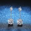 Sterling D-Color Moissanite Stud Earrings With Tassel Drop 1ct Round Cut Geometric Four-Prong Design