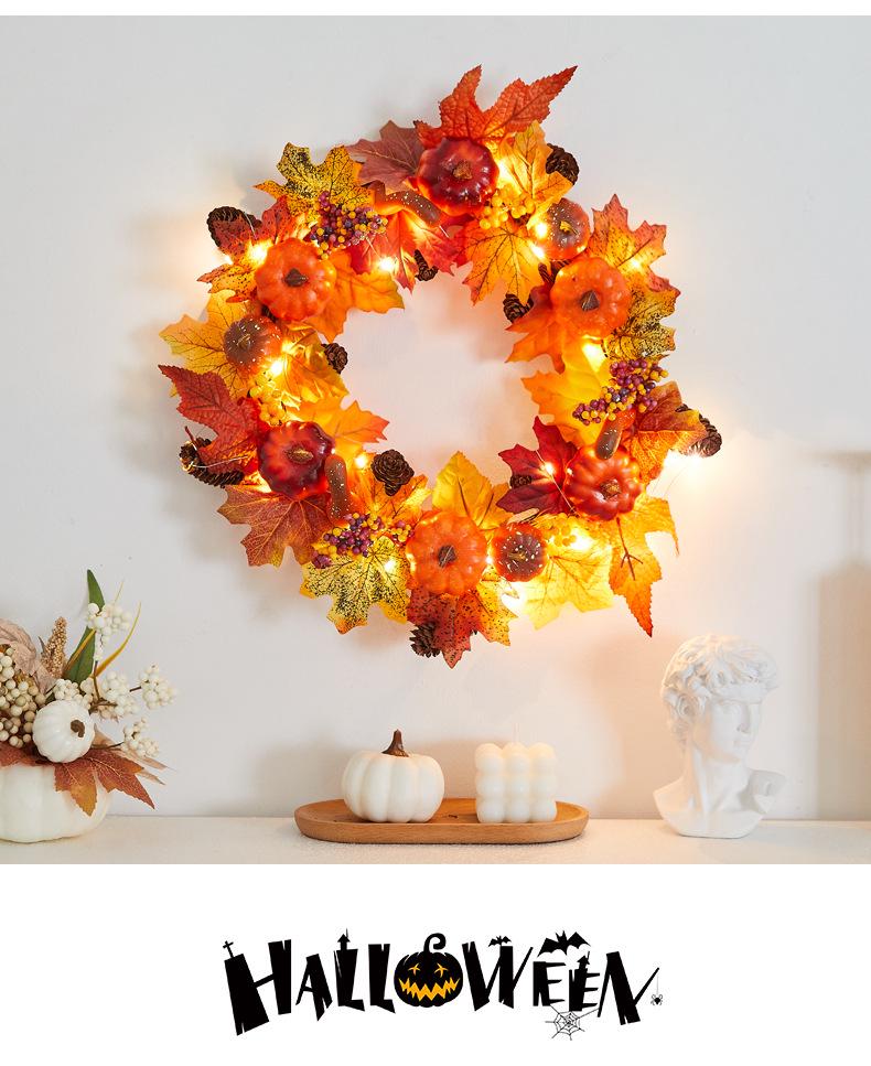 Pumpkin Berry Maple Leaf Vine Halloween Decor Wreath for Hotel & Mall