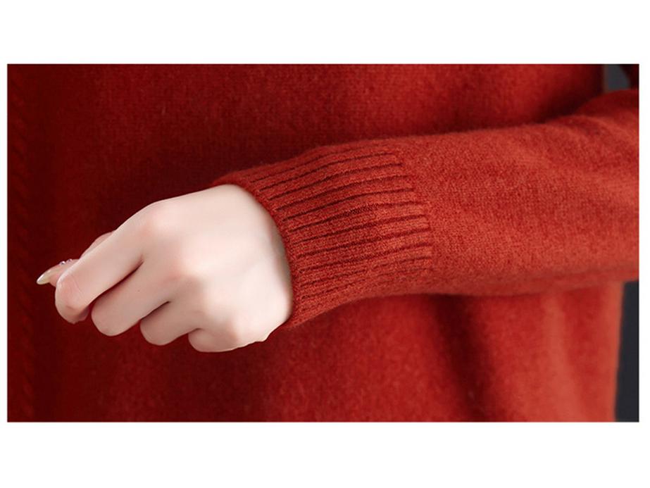 100% reine Schurwolle Damen Pullover mit halbem Stehkragen - Warme Strick-Basisschicht für mittlere und ältere Menschen