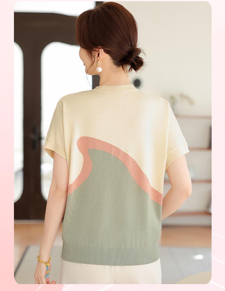 Elegant Summer Ice Silk T-Shirt for Women: Stylish Short-Sleeve Blouse for Middle-Aged and Elderly Ladies - 2026