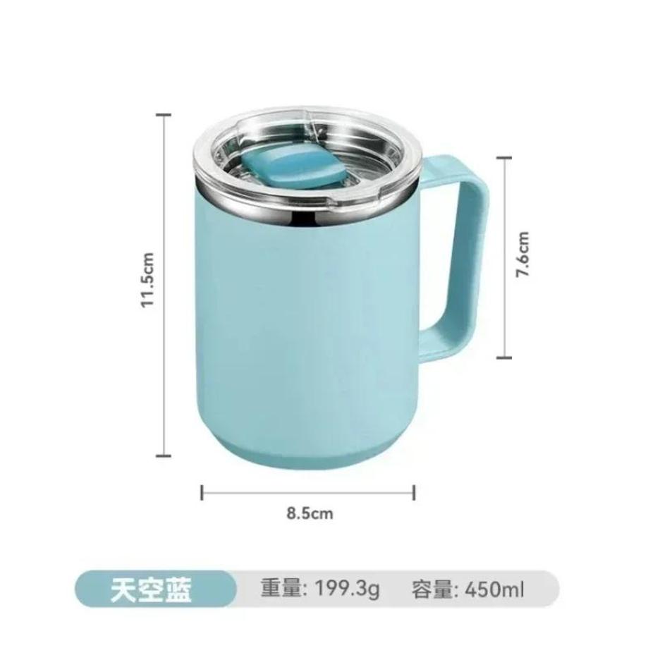 Household 304 Stainless Steel Coffee Mug With Lid Leakproof Drinkware Office Tea Milk Cup Set With Handle 450ml Cup With Straw
