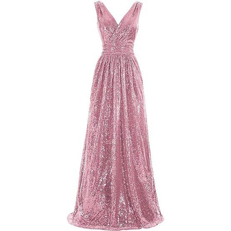 Women's Sequined Bridesmaid Dress Sleeveless Extra Long Evening Dress Prom Dress Gala Welcome Dress Women