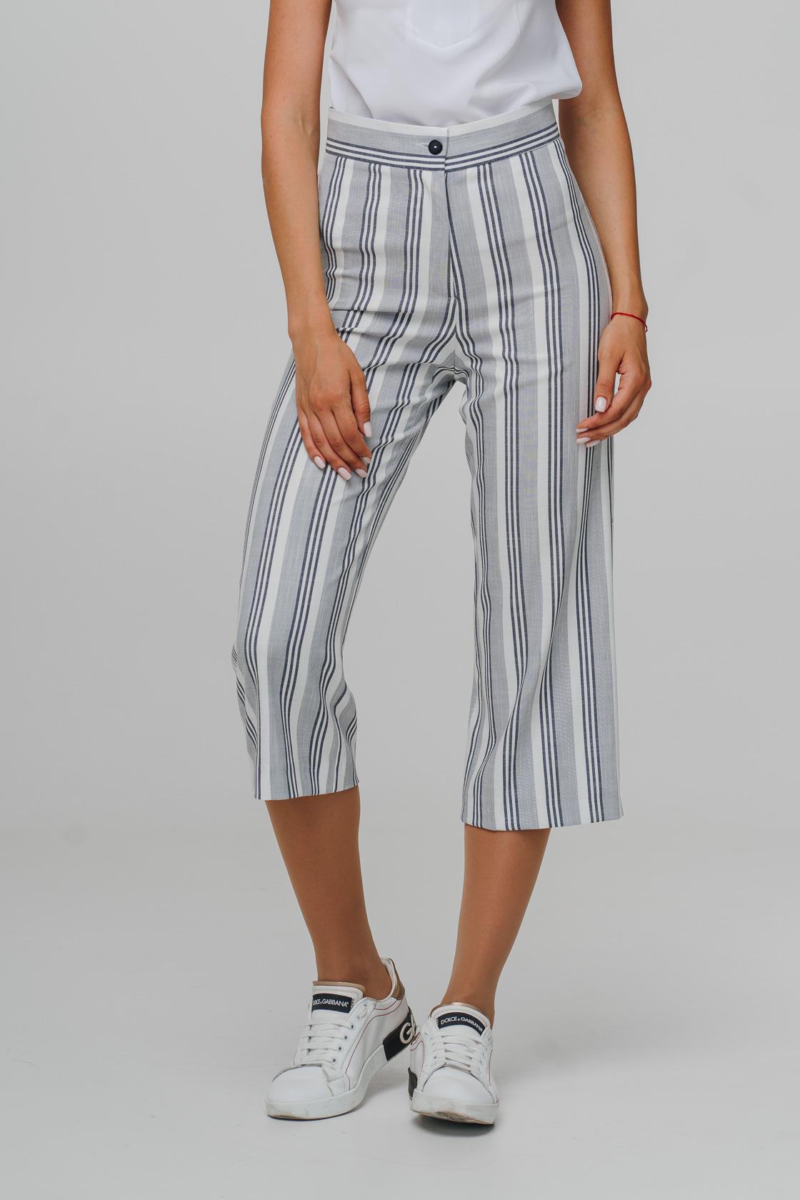 

Широкі капрі в смужку легка тканина 38 сірий/білий