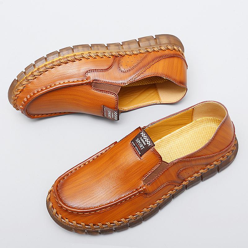 Handmade Leather Men Casual Shoes Luxury Designer Soft Men's Loafers Non-slip Brown Slip On Flats Man Moccasins Large Size 38-47