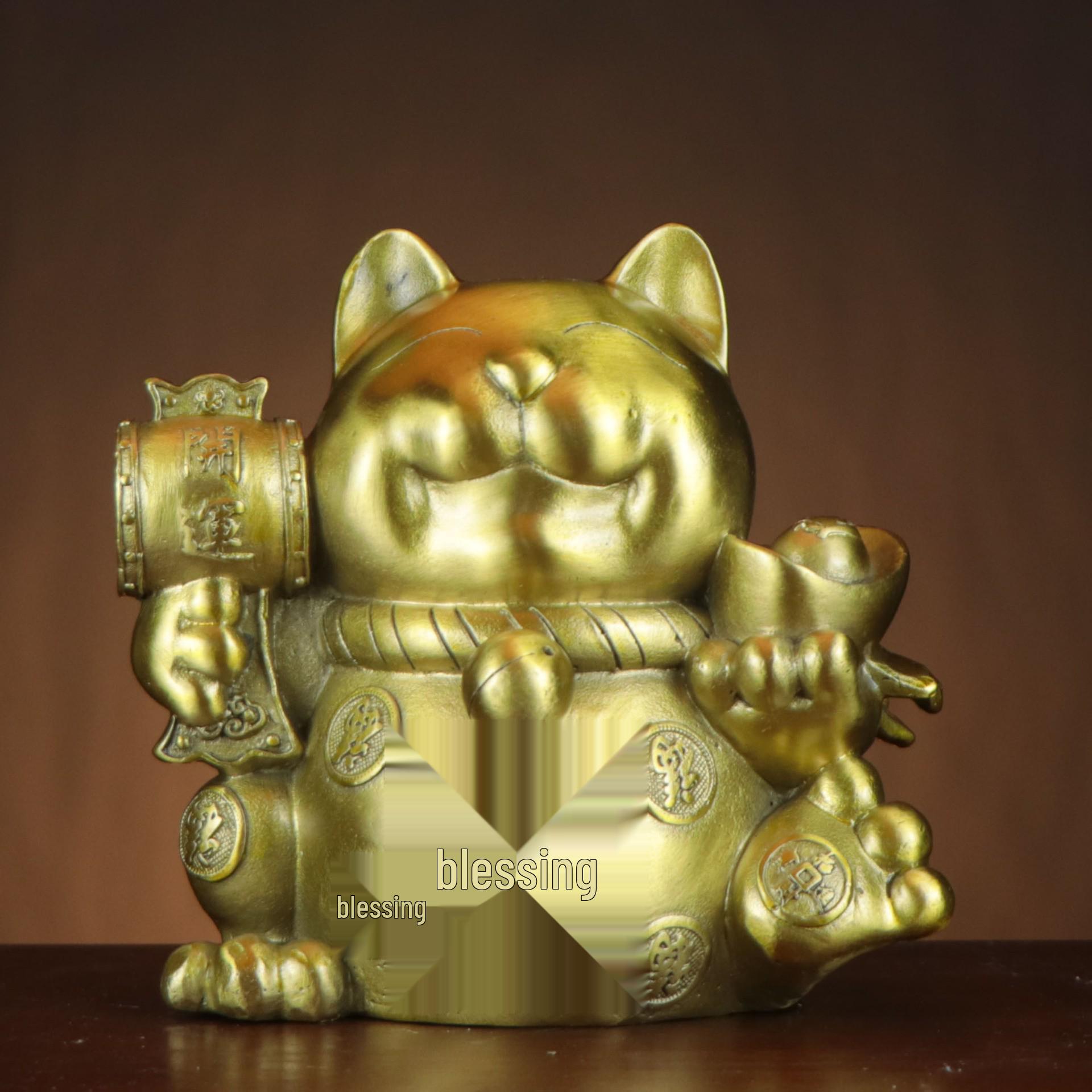 Brass Yuanbao Lucky Cat Treasure Basin - Home & Shop Decor