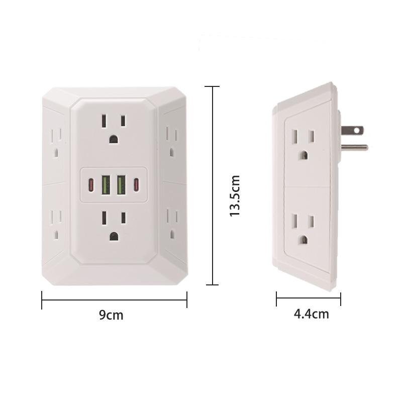 US Multi Socket Wall Socket with 6 AC Outlets 4 USB Port(2 Type C), Universal Plug Power Strip Network Filter Fast Charging