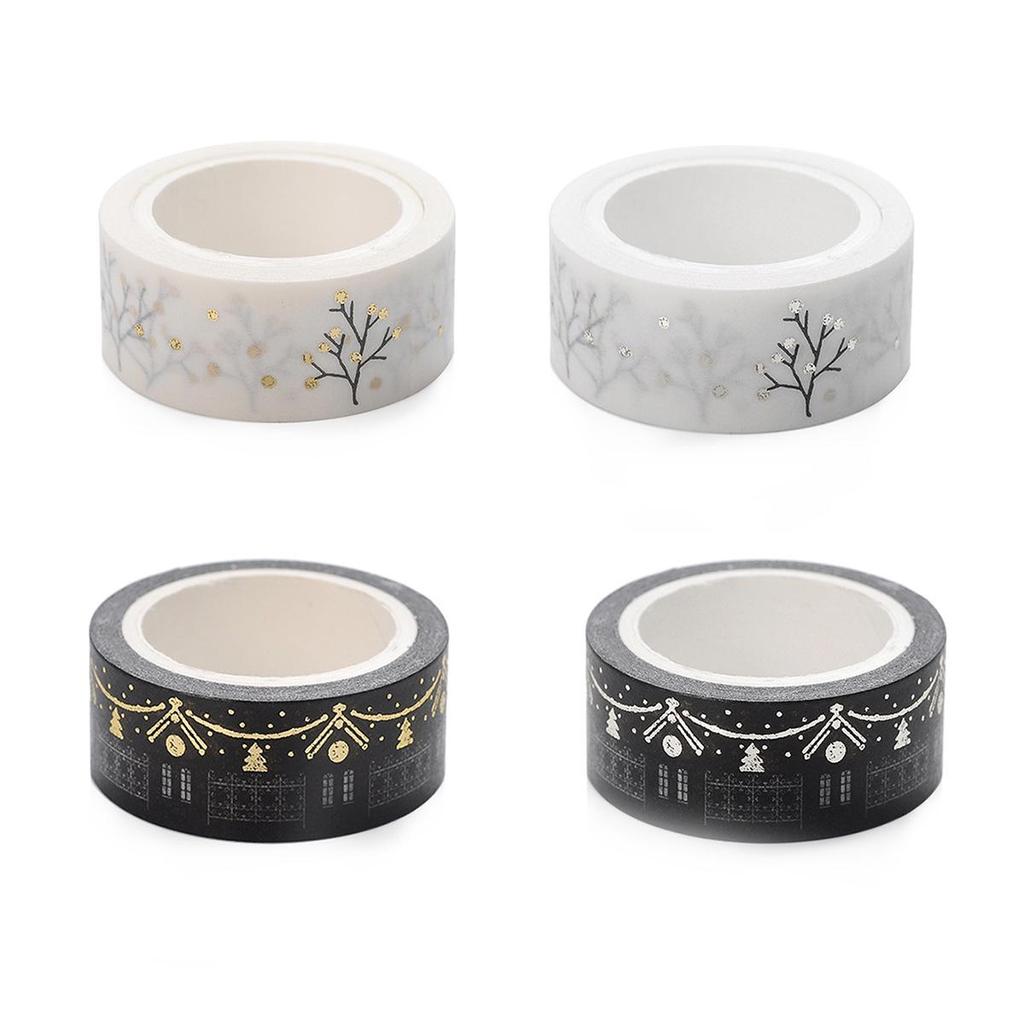 Gold & Silver Foil Hot Stamping Christmas Washi Tape - Moon, Stars, House & Branches DIY Journal Stickers