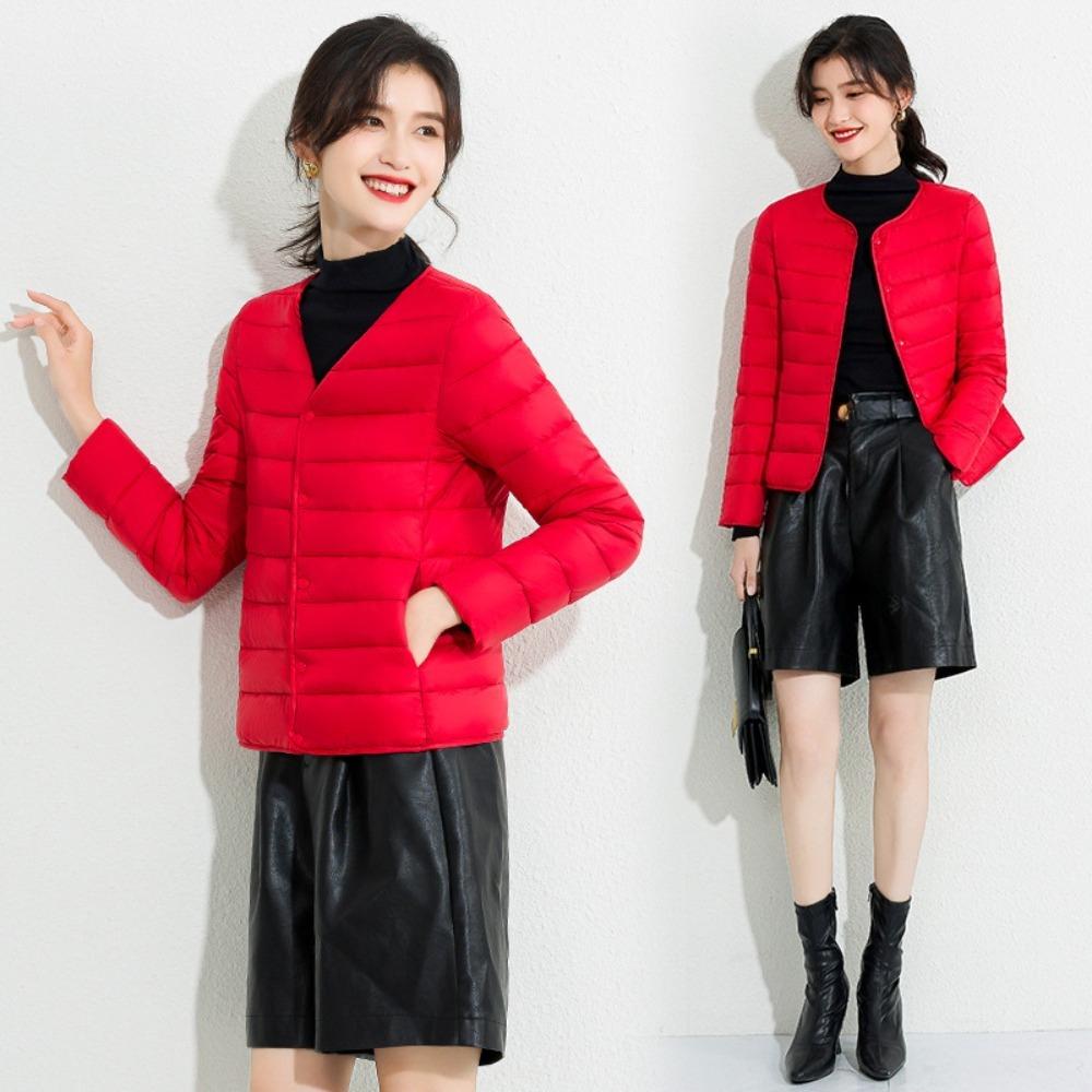 Women's Lightweight Down Cotton Coat Solid Color Minimalist Short Autumn Winter Thin Casual Portable Liner Jacket