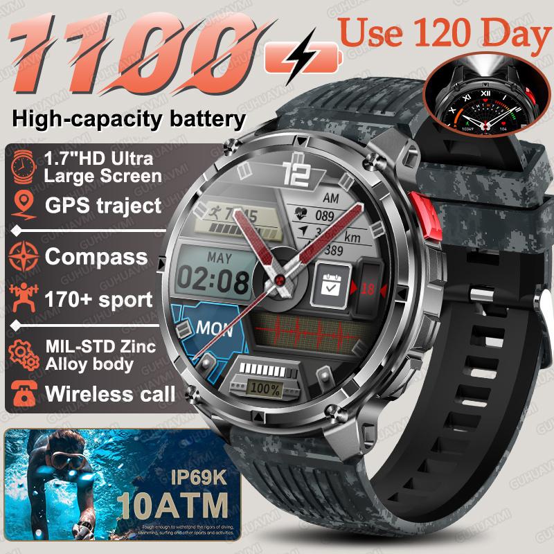 New Military 1100mAh Big Battery Outdoor Smart Watch Men GPS Path Compass 10ATM Waterproof Call AMOLED HD Sport Smartwatch