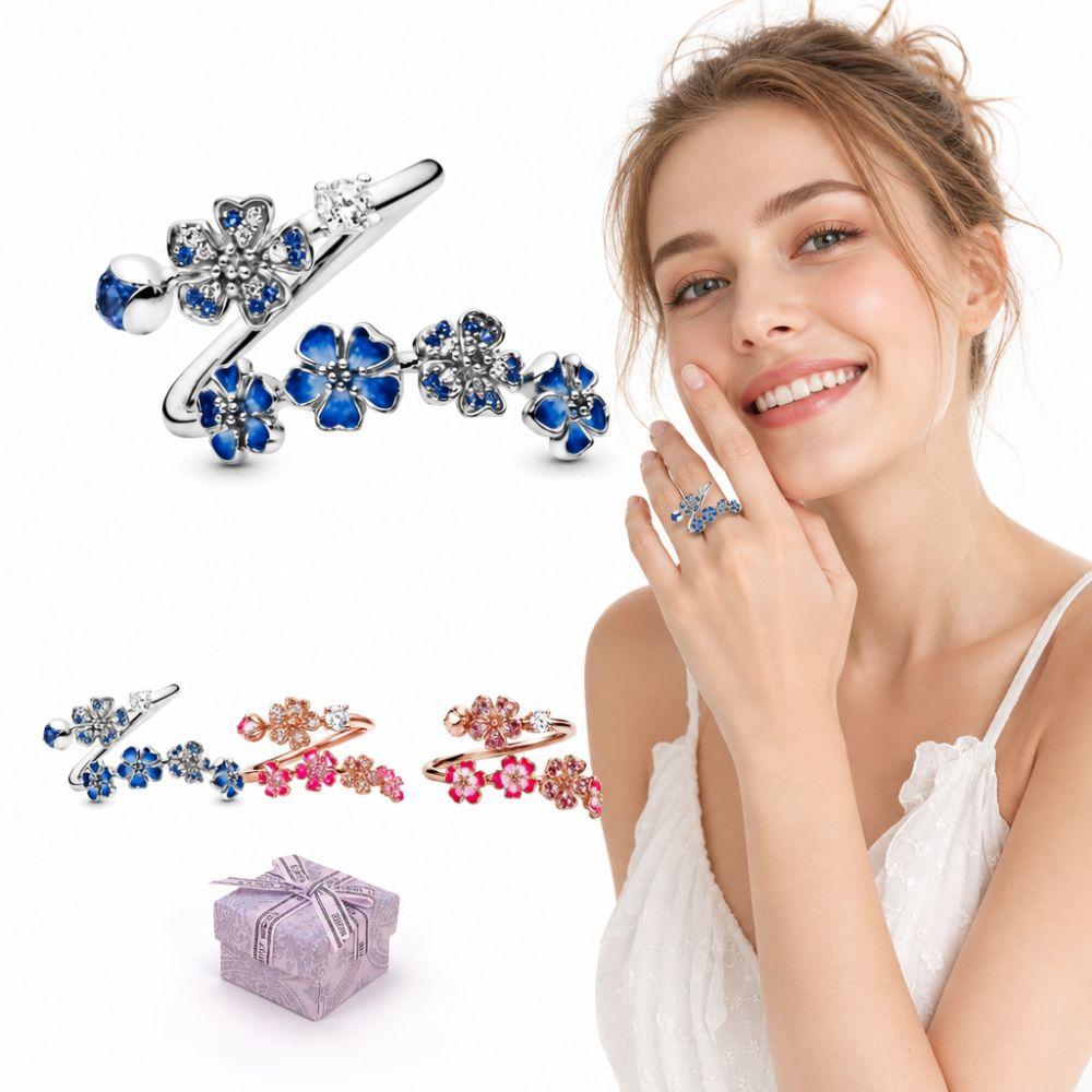 Gemstone Embellished Cherry Blossom Ring Crystal Accents Ring Box Engagement Wedding