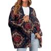 Women's Fashion Long Sleeve Print V-Neck Button Loose Cardigan Top