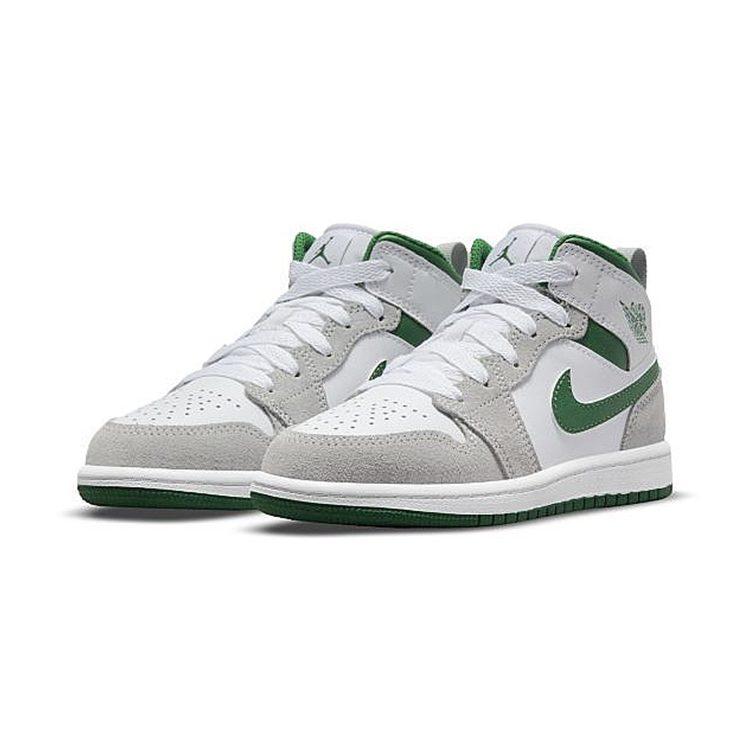 Jordan Air Jordan 1 Mid BP Scarpe da Basket Mid top per Bambini Bianco Grigio Verde Bambini di Età 3-7 Anni DC7249-103