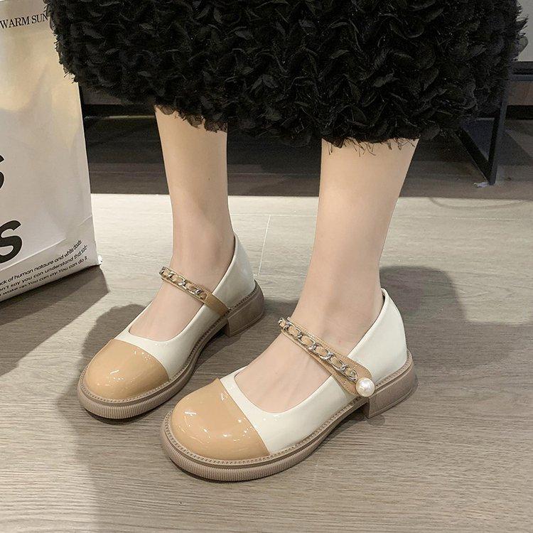 

[Youshilai] Niche design sense pearl small leather shoes women s 2025 British style high-heeled Mary Jane single shoes 35