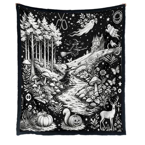 Coloring Blanket for Adults Halloween DIY Blanket, Throw with Ghost Patterns, Color Your Artistic Bedroom Decor Accessories Own Washable Cozy