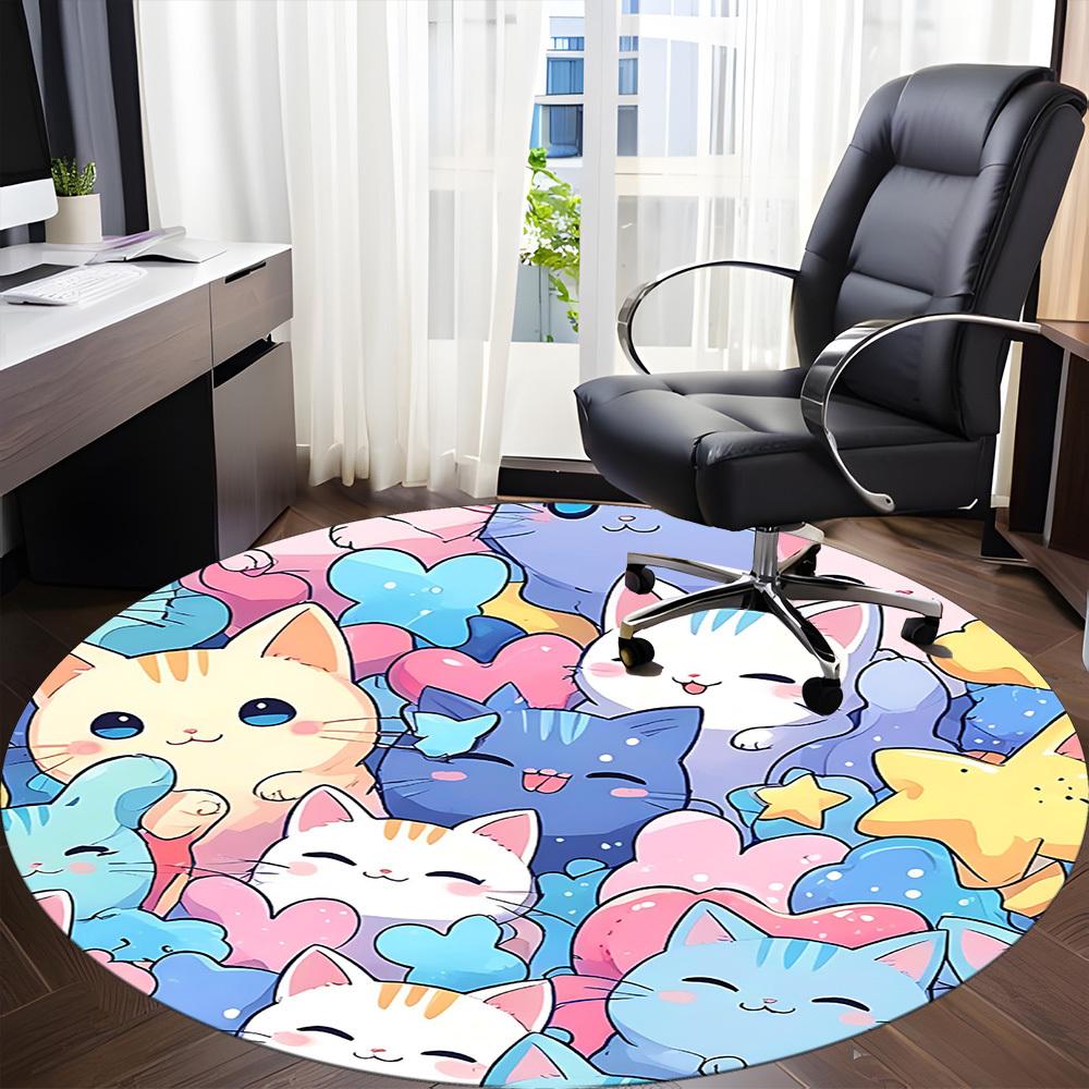 1PC Cats Kawaii Office Round Area Rug, Indoor Mat Suitable For Office, Under Office Chairs Bedroom Living Room Home Decor, Room Deco 171