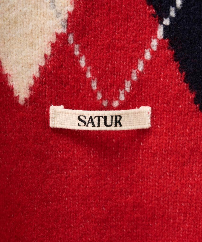Seteo (W) Argyle V-Neck Pullover Knit Red