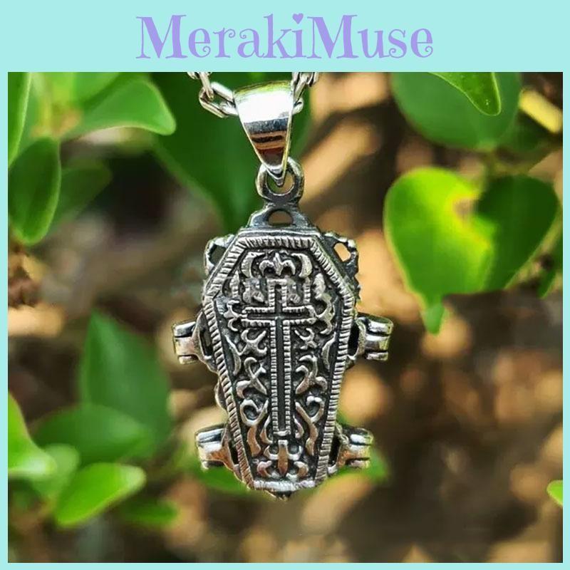 Skull Dark Cross Coffin Necklace With Open Design Pendant For Halloween Events